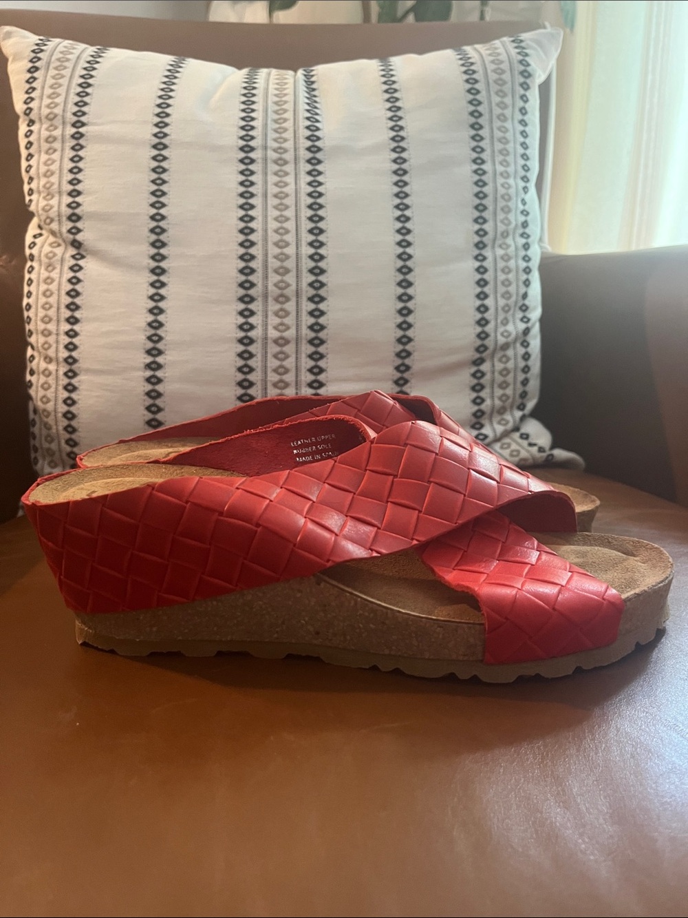 Women's Red Woven Crossband Slide Sandals by SoftWalk - Picture 2 of 7